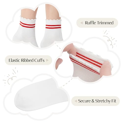 Stelle Kids Cotton Ruffle Athletic Ankle Socks 3-5 Pairs, 7-12 Years, Striped