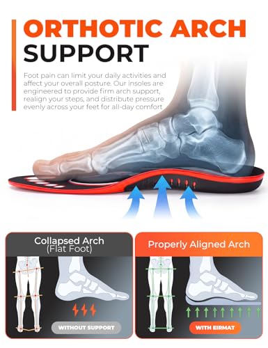EIRMAT Plantar Fasciitis Relief Insoles - High Arch Support, 1 Pair, Footprint Red (XL Men 12.5-14.5 / Women 13.5-15.5)