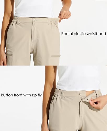 Willit Women's 10-Inch Khaki Cargo Shorts with 6 Pockets, Medium Size, Hiking & Golf Wear
