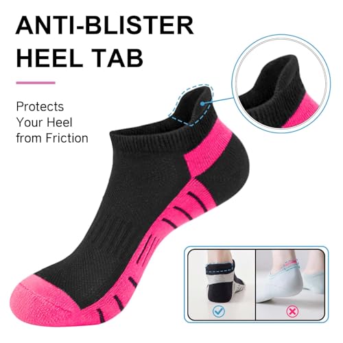 Athletic Ankle Socks for Women - Cushioned Low Cut - 6 Pairs - Black