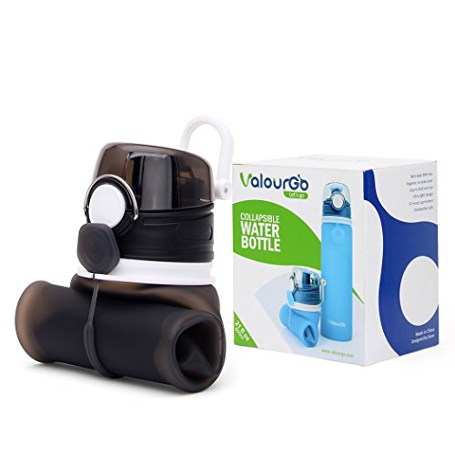 Valourgo Collapsible BPA-Free Water Bottle - Gray, 21 oz, Leakproof Silicone Flask