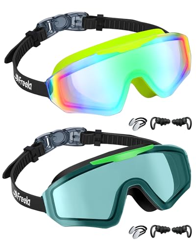 Freela Kids Swim Goggles Anti-Fog UV Protection, Green-Black & Black, 8-16 Years