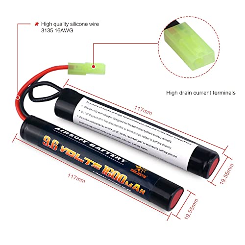 9.6V 1600mAh Nunchuck NiMH Battery Pack - 2-Pack for Airsoft Guns