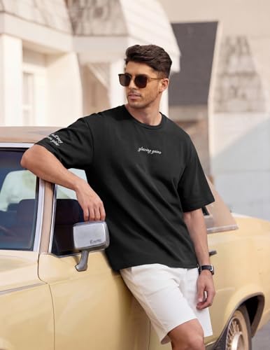 Men's Casual Oversized Workout T-Shirt - Short Sleeve, Large Black