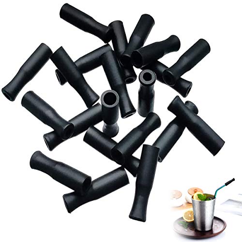 21pcs Food Grade Silicone Straw Tips for 6mm Metal or Glass Straws - Black