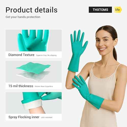ThxToms 10 Pairs Nitrile Chemical Resistant Gloves, 15mil,13", Reusable Latex Rubber Free Heavy Duty Gloves, Acid Alkali Oil Protection, Industrial Use and Household Cleaning, Non-Slip, Large