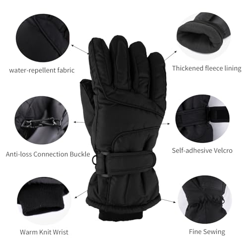 Thermal Ski Gloves - Waterproof & Windproof - Black, Medium