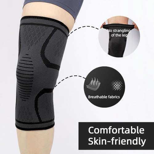 Knee Compression Sleeve - 2 Pack Knee Brace for Pain Relief - Medium Black