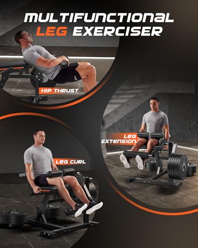 Adjustable Leg Extension Curl Machine - 700lbs Capacity - Black-Orange