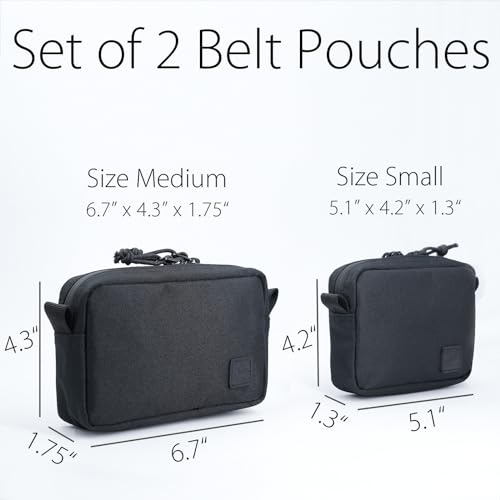 Diodrio 2-Pack Belt Pouches for Men & Women, Water-Resistant EDC Zipper Organizer