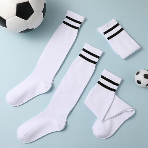 Kids Football Socks - 4 Pairs, Breathable Mesh, White