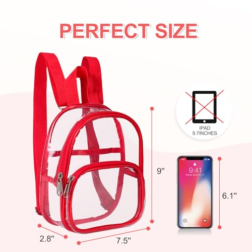 Clear Mini Backpack - Stadium Approved 7.5 x 2.8 x 9 Inches - Red