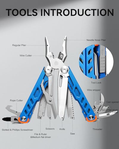 Ecrekhom Blue 15-in-1 Multi-Tool Pliers with Safety Lock & Sheath