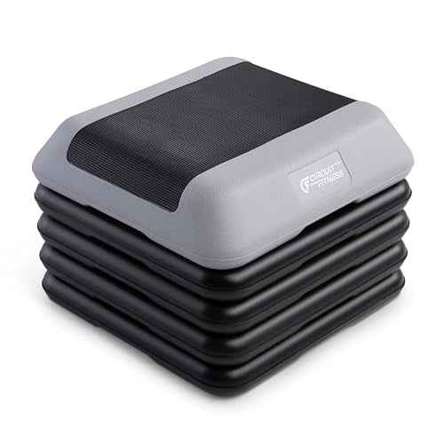 Adjustable Height Aerobic Step Platform - 16x16 inches, Cool Gray - 4 Risers