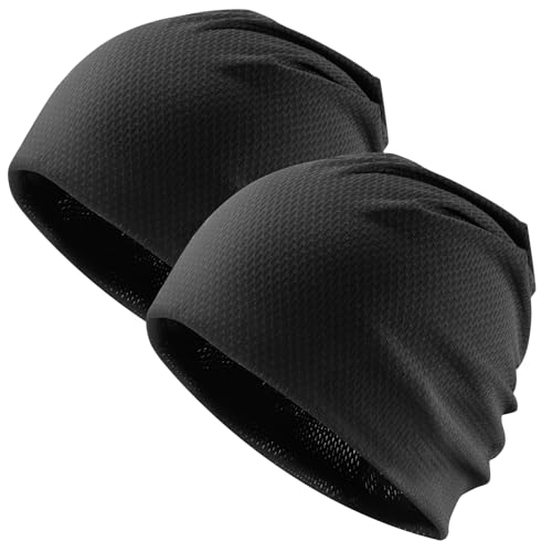 Cooling Skull Caps - 2 Pack Stretchy Sweat-Wicking Cycling Hats - Black+Black