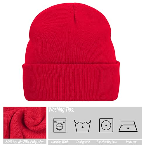 Warm Knit Beanie Hat for Men & Women - Red
