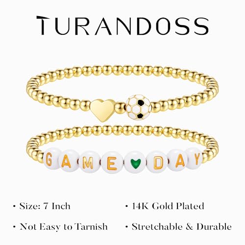 Gold Heart Soccer Beaded Bracelet for Women - Sports Jewelry Gift