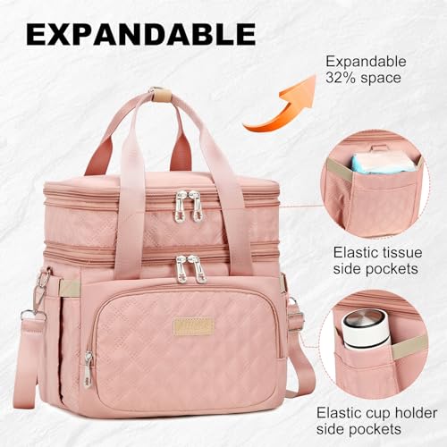 AIJIEKE Pink Insulated Double Deck Lunch Bag for Women - Leakproof & Thermal Tote