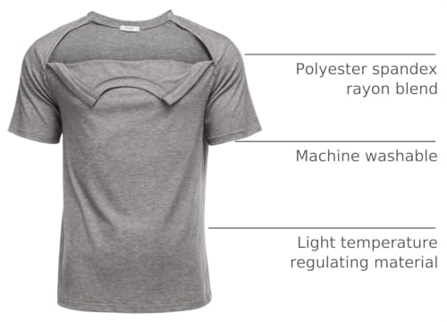Deyeek Unisex Chemo Port Shirt - Post Shoulder Surgery Recovery Top, Large Grey