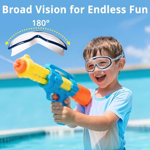Pixel Panda Kids Swim Goggles 2 Pack for Ages 6-14, Anti-Fog UV Wide View, Blue Variation