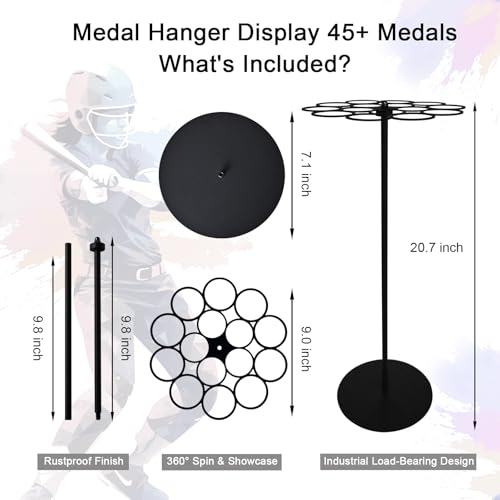 360° Rotating Medal Display Stand - Holds 45+ Medals - Black