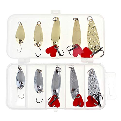 10-Piece Metal Fishing Spoons Kit with Tackle Box - Hard Lures