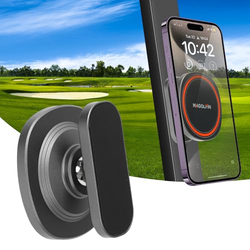 MAGOLFIN Black Aluminum Alloy Magnetic Golf Cart Phone Holder with MagSafe & N52 Magnets