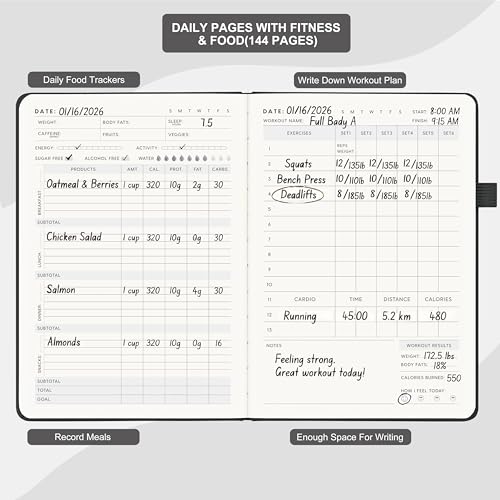 Fitness Journal with Daily Diet Tracker & Exercise Log - Bold Black