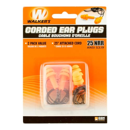 Corded Rubber Earplugs - 25dB NRR Noise-Reducing Hearing Protection (2 Pairs)