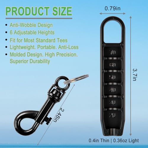 Golf Tee Height Setter - 6 Adjustable Settings, Black