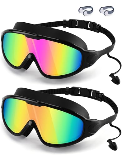 WIN.MAX Large Adult Swim Goggles - All Black Gold Pink Anti-Fog UV Protection