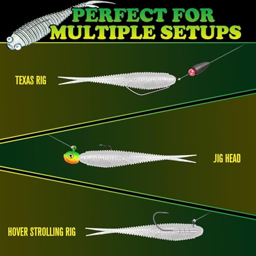 Luckyfishing Pearl White 3.5in Soft Plastic Baits 30pcs Forked Tail for Bass Walleye