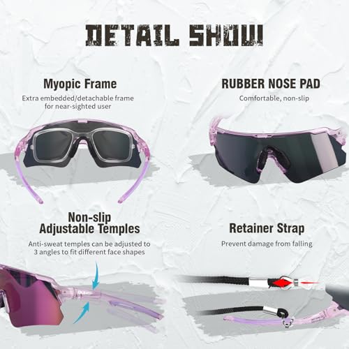 OUWOR Translucent Frame Polarized Sports Sunglasses UV400 for Men Women Youth