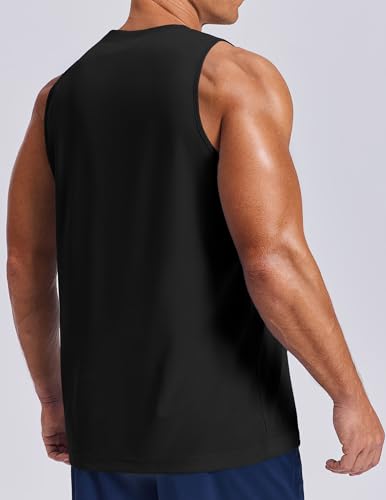 Men's Sleeveless Tank Top - Quick Dry Muscle Shirt - X-Large Black