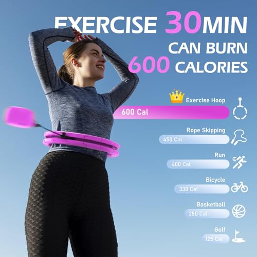 Purple Weighted Hula Hoop for Adults, Adjustable Fitness & Weight Loss Circle