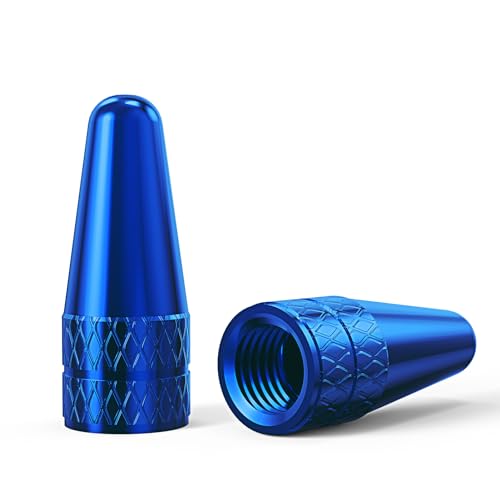 Aluminum Presta Valve Caps for Bicycles - Blue (2 Pack)
