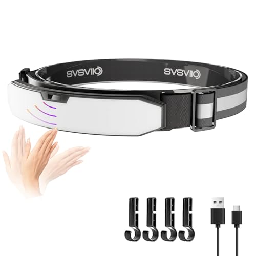 SVSVIIO Rechargeable LED Headlamp with Motion Sensor & Red Light for Camping Hiking Mechanics