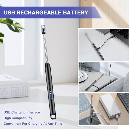 Electric Candle Lighter with 360° Flexible Neck - Black - 2 PCS