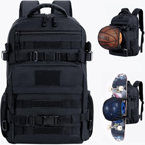 LASUK Large Skateboard Backpack with Laptop Compartment Black - Water-Resistant & Anti-Theft