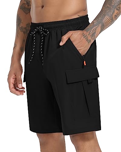 Men's Quick Dry Cargo Shorts - Lightweight Stretch with 5 Pockets, 9 Inch, X-Large, Black