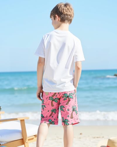 Boys Swim Trunks with Compression Liner - UPF 50+, Quick Dry, 10 Years / Pink Pineapple
