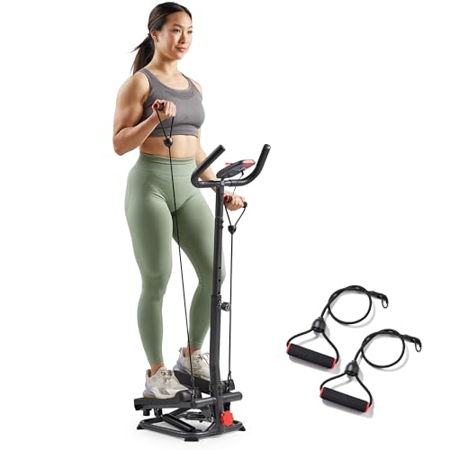 Smart Stair Stepper with Handlebar & Resistance Bands - Grey