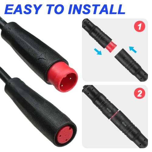 DKARDU 2Pin Waterproof Ebike Extension Cable for Lights, Sensors & Brake - 2 Pack