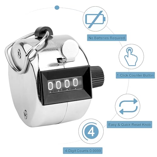 2 Pack Hand Tally Counter - 4-Digit Mechanical Metal Clicker