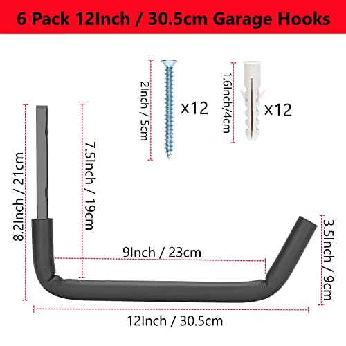 Garage Storage Heavy Duty Utility Hooks, 12 Inch Wall Mount Storage Hanger Organizer for Hanging Tool, Chairs, Hoses, Ladder, Bulk Items, Ropes, Bike