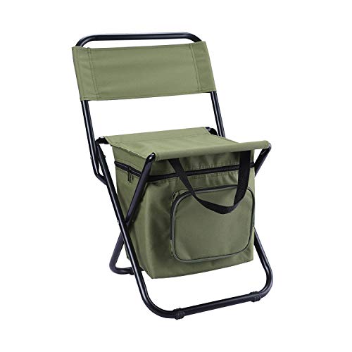 LEADALLWAY Green Fishing Chair with Cooler Bag, Foldable 12.6" Seat, 12.2" Depth