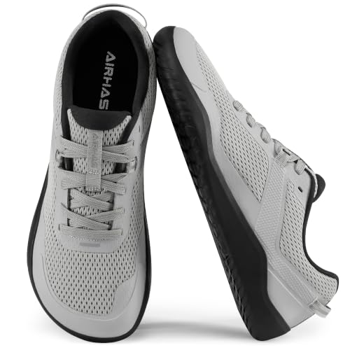 AIRHAS Men's Zero Drop Barefoot Gym Shoes Light Grey 11 with Anatomical Toe Box