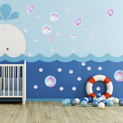 4 Sheet Bubble Wall Decal, Colourful Bubble Wall Stickers Cutouts Under The Sea Stickers Decor Ocean Bubble Wall Stickers for Kids Room Bathroom Wall Mermaid Theme Party Decoration