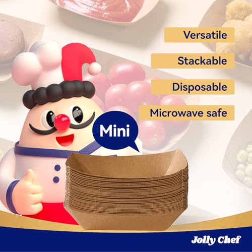 JOLLY CHEF 1/4lb Mini Disposable Food Trays 250 Pack – Leak-Proof Paper Serving Boats