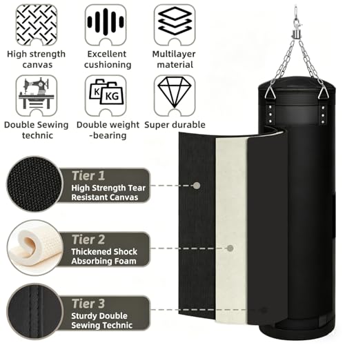 Mamxwaga 4FT Black Canvas Heavy Boxing Punching Bag for Kickboxing & Martial Arts